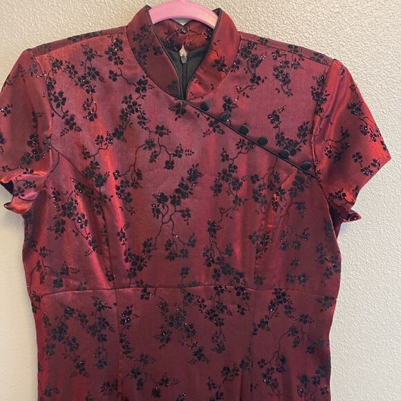 Vintage- dark red Japanese inspired dress- Size 10P - Picture 4 of 11